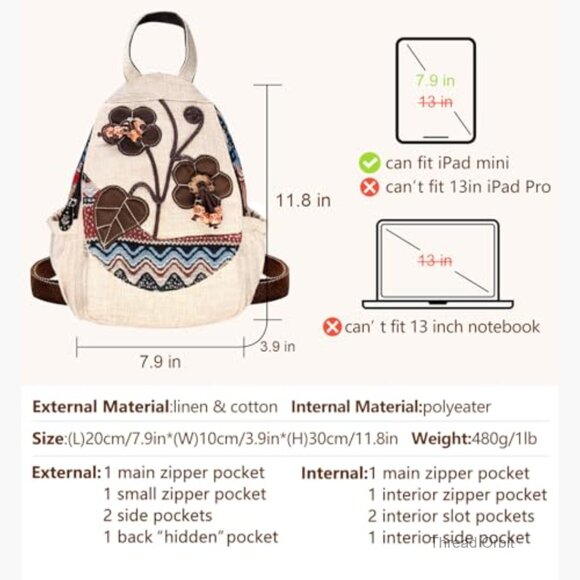 Cotton Mini Backpack Purse Convertible Chest Bag Women\'s Casual Daypack main image 4